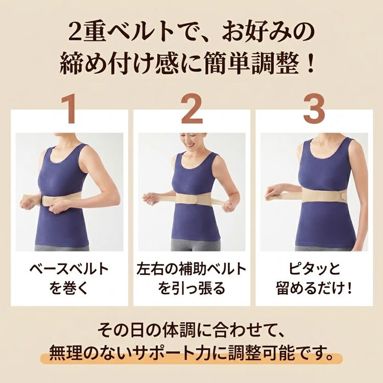2重ベルトでお好みの締め付け感に簡単調整
