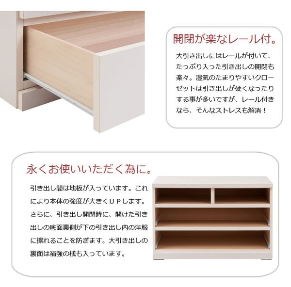 開閉が楽なレール付/引出し間は地板入り
