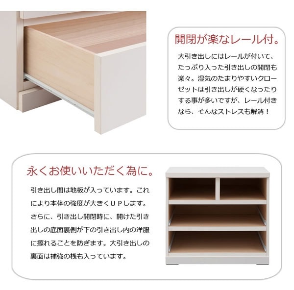 開閉が楽なレール付/引出し間は地板入り