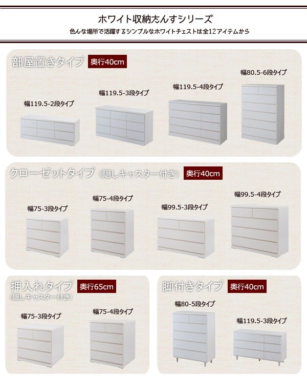 ホワイト収納たんすシリーズ