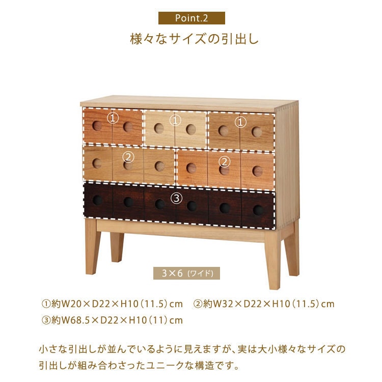 様々なサイズの引出し