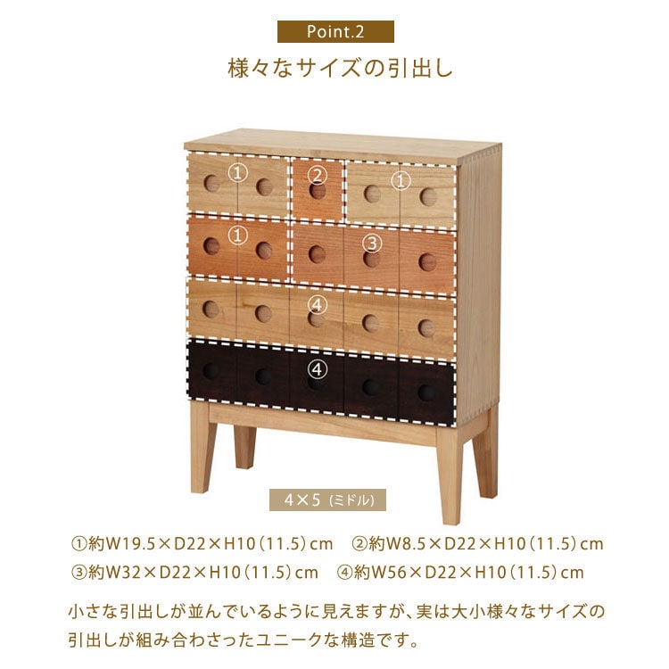 様々なサイズの引出し