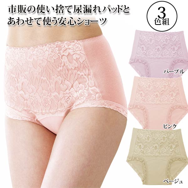 パッド対応ショーツ 同サイズ3色組 ぽっこりお腹を抑えるパワーネット付 市販パッド対応 レディースインナー 下着 DN0319