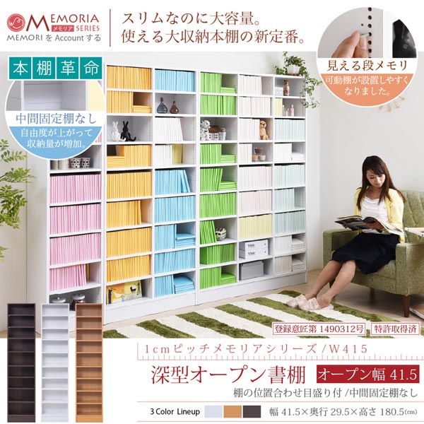 本棚 深型オープン書棚 幅41.5cm 1cmピッチ MEMORIA メモリア