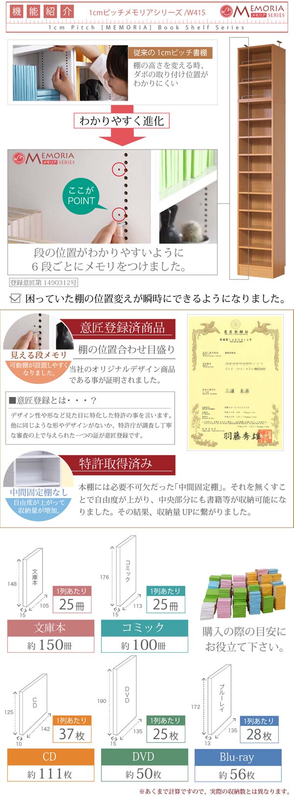 棚板の位置変えが瞬時に可能