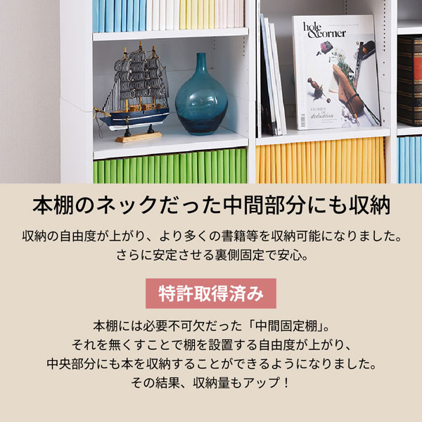 本棚のネックだった中間部分にも収納