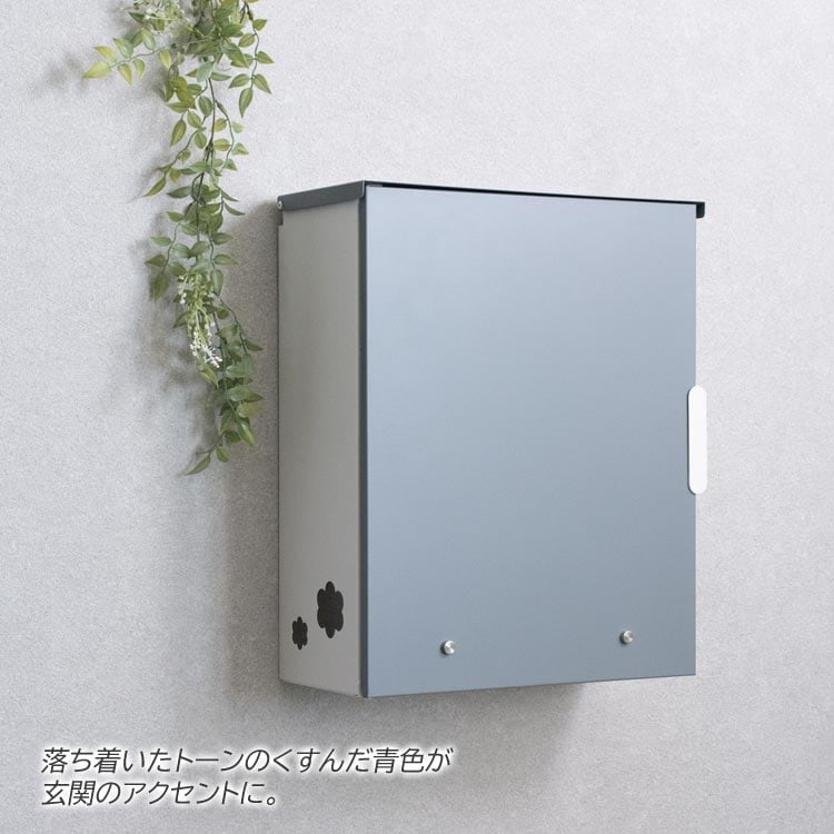 スモーキープルー落ち着いたトーンのくすんだ青色が玄関のアクセントに