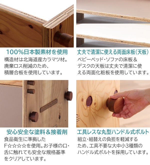 日本製素材を使用/両面床板/安全な塗料と接着剤/工具レス