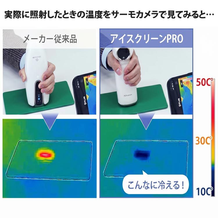 実際に照射したときの温度をサーモカメラで見てみると