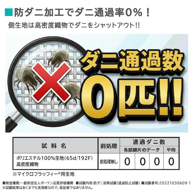 防ダニ加工でダニ通過率0％
