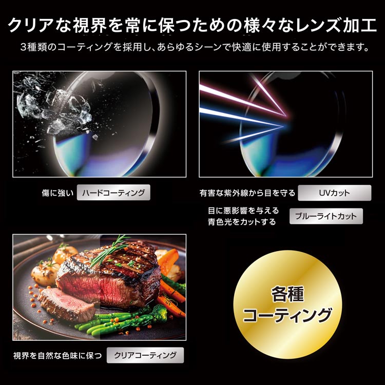クリアな視界を常に保つための様々なレンズ加工