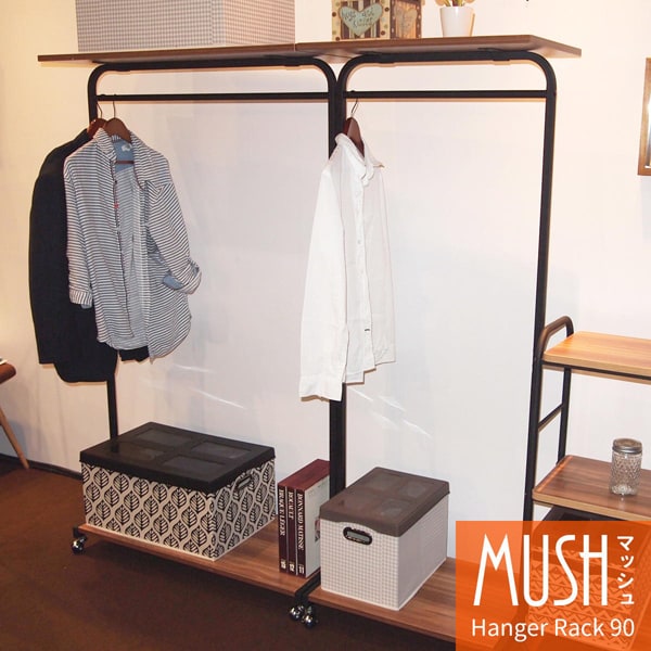 ハンガーラック 幅90cm 天板付 アンティーク風キャスター付 MUHR-900-BB