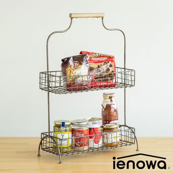 ツインストレージシェルフ 2段 幅37cm ウッドハンドル キッチン家具 201200655-LI