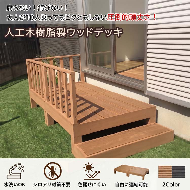 人工木樹脂製ウッドデッキ 3点セット