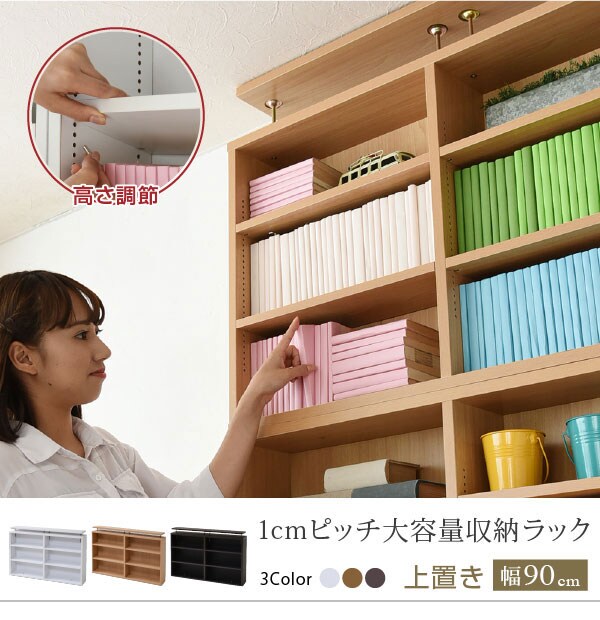 本棚 薄型 上置き 幅90cm 1cmピッチ大容量収納ラック