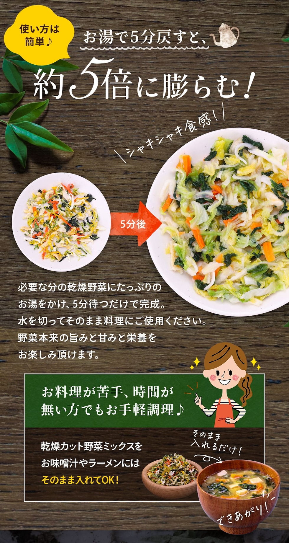 お湯でもどすだけ