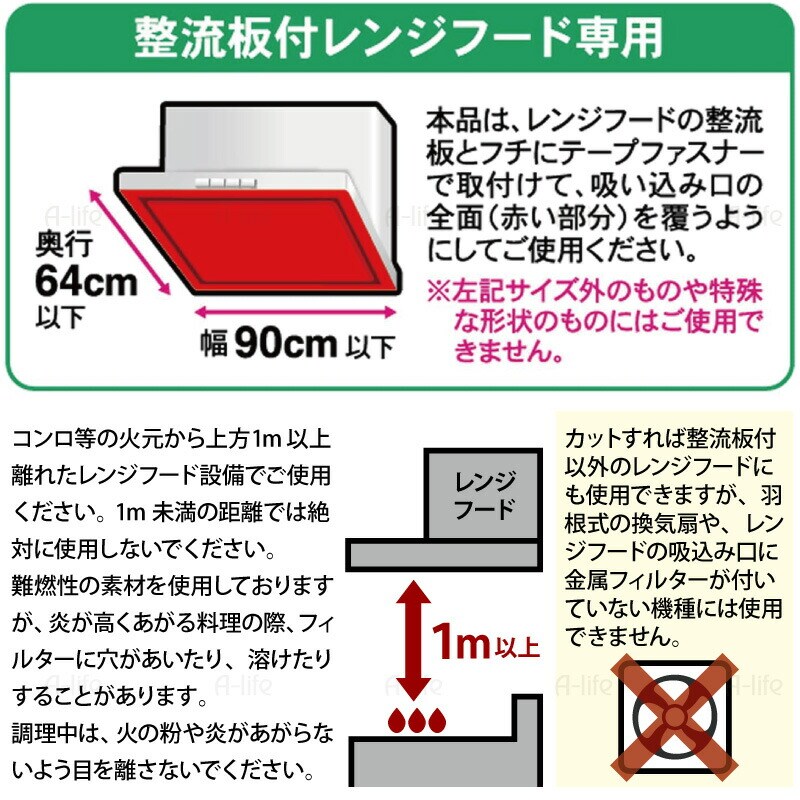 レンジフードフィルター整流板付き用１枚２枚日本製90cm不織布