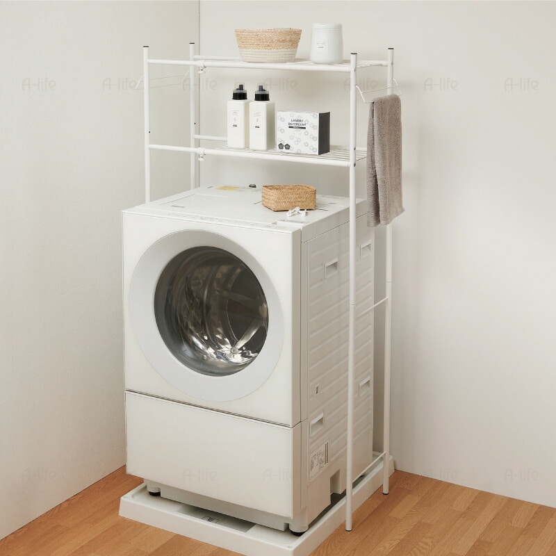ランドリーラック２段伸縮タイプホワイトブラック洗濯機ラック収納