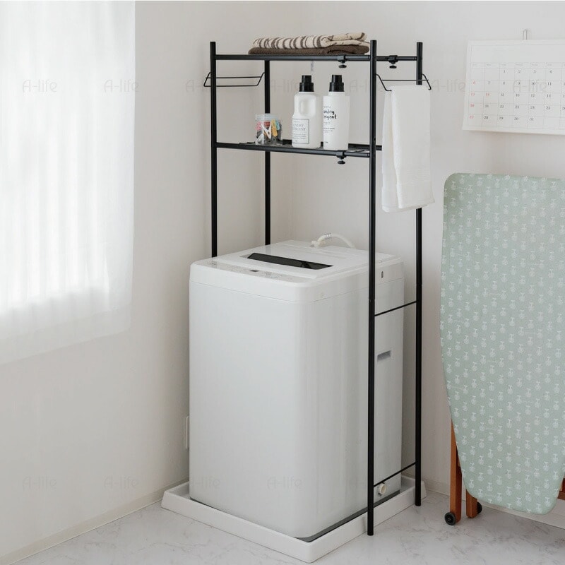 ランドリーラック２段伸縮タイプホワイトブラック洗濯機ラック収納