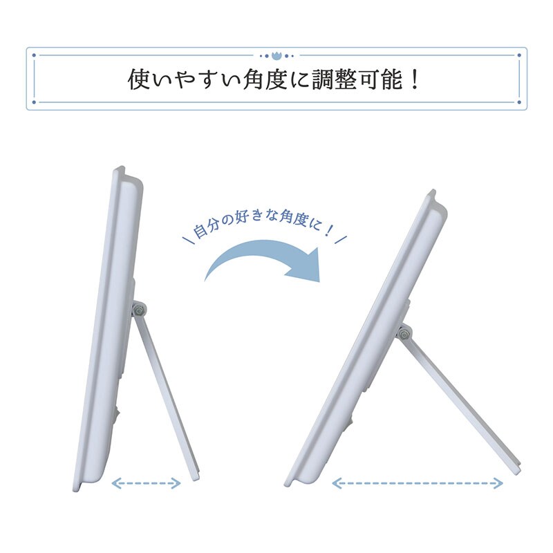 LEDライト付き卓上ミラー１個ホワイトスタンドミラー角度調節折りたたみ鏡化粧鏡メイクコンパクト