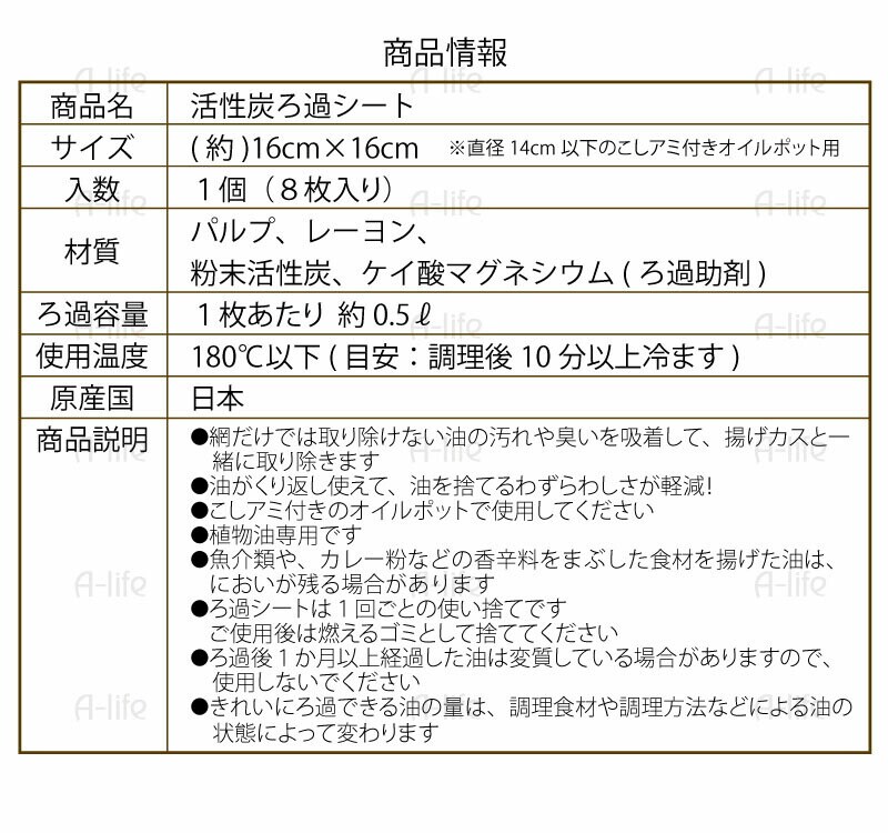 日本製活性炭油ろ過シート８枚入り