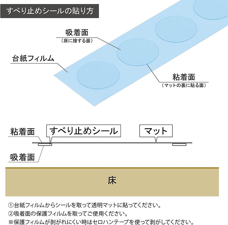 透明マット用すべり止めシール吸着タイプ5枚１シート丸型直径2cmクリア日本製