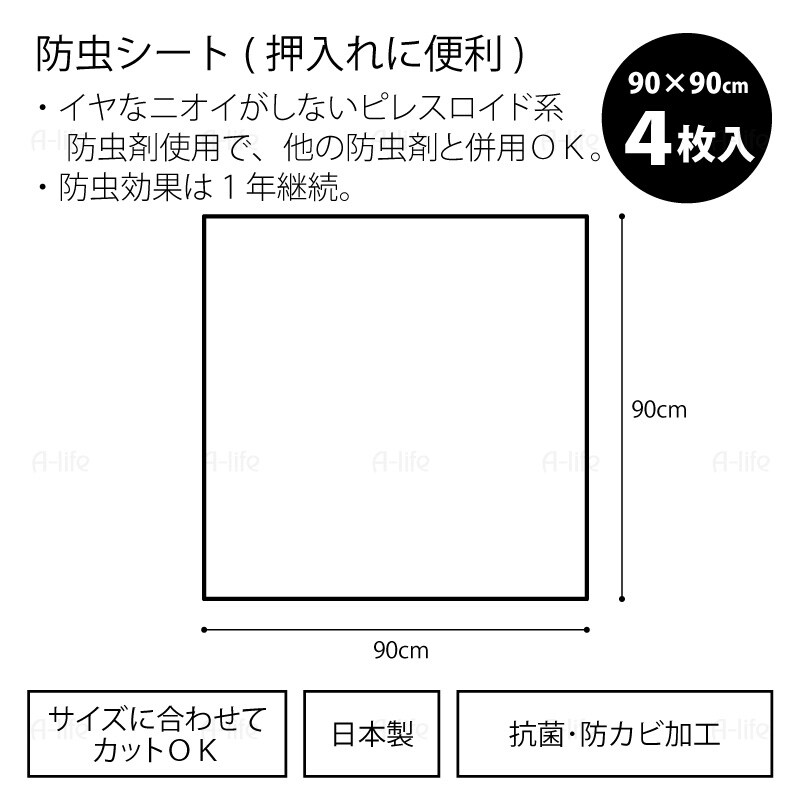 防虫押入れシート90cm×90cm４枚入収納シート日本製防カビ抗菌たんす衣装ケース