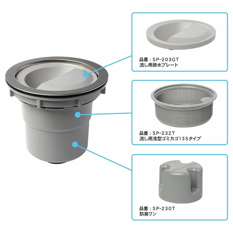 キッチン排水トラップセット下向き排水樹脂ゴミカゴ日本製TRP-SJ取替シンク用排水口