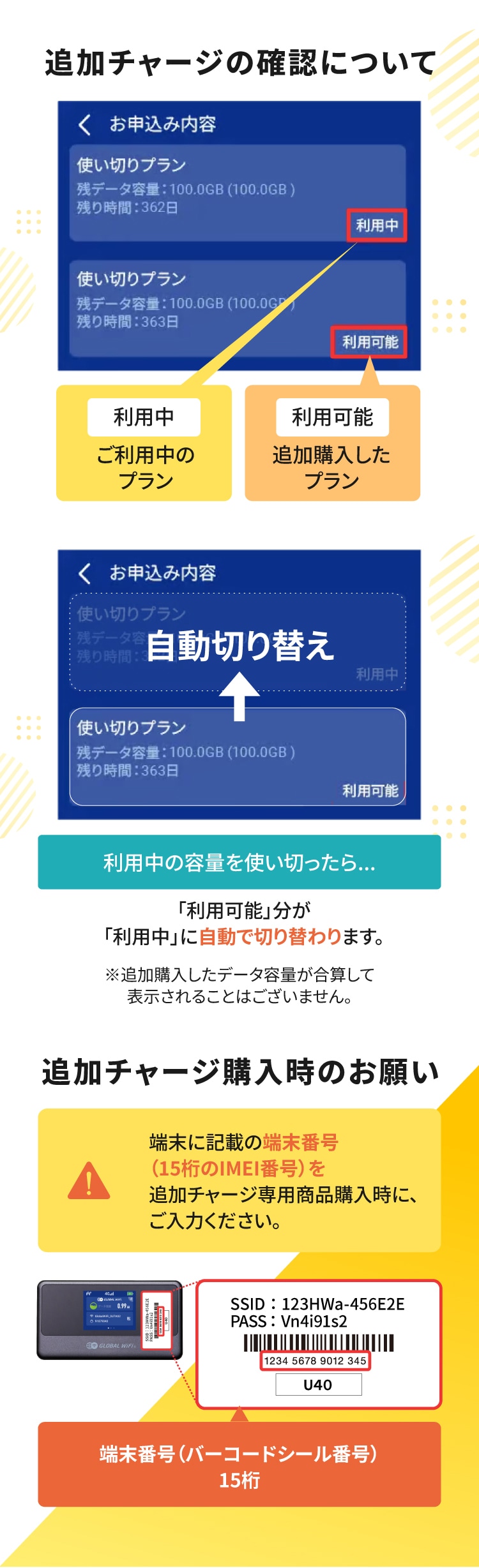 追加チャージの確認方法(U40)