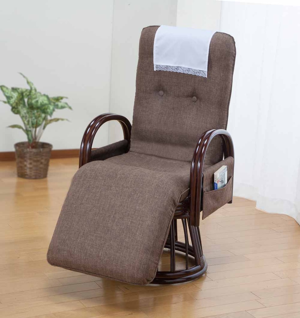 ファミリー・ライフ 天然籐フットレスト付き回転高座椅子