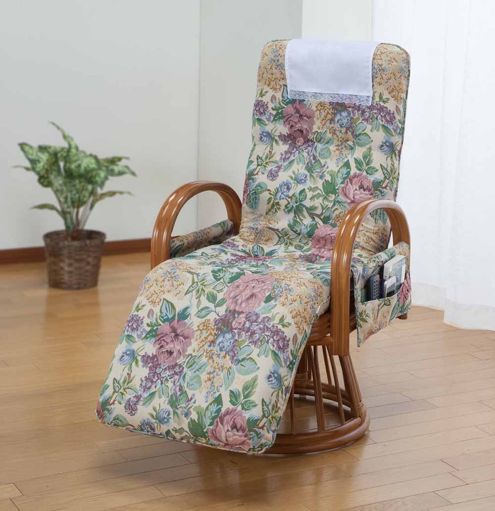 ファミリー・ライフ 天然籐フットレスト付き回転高座椅子