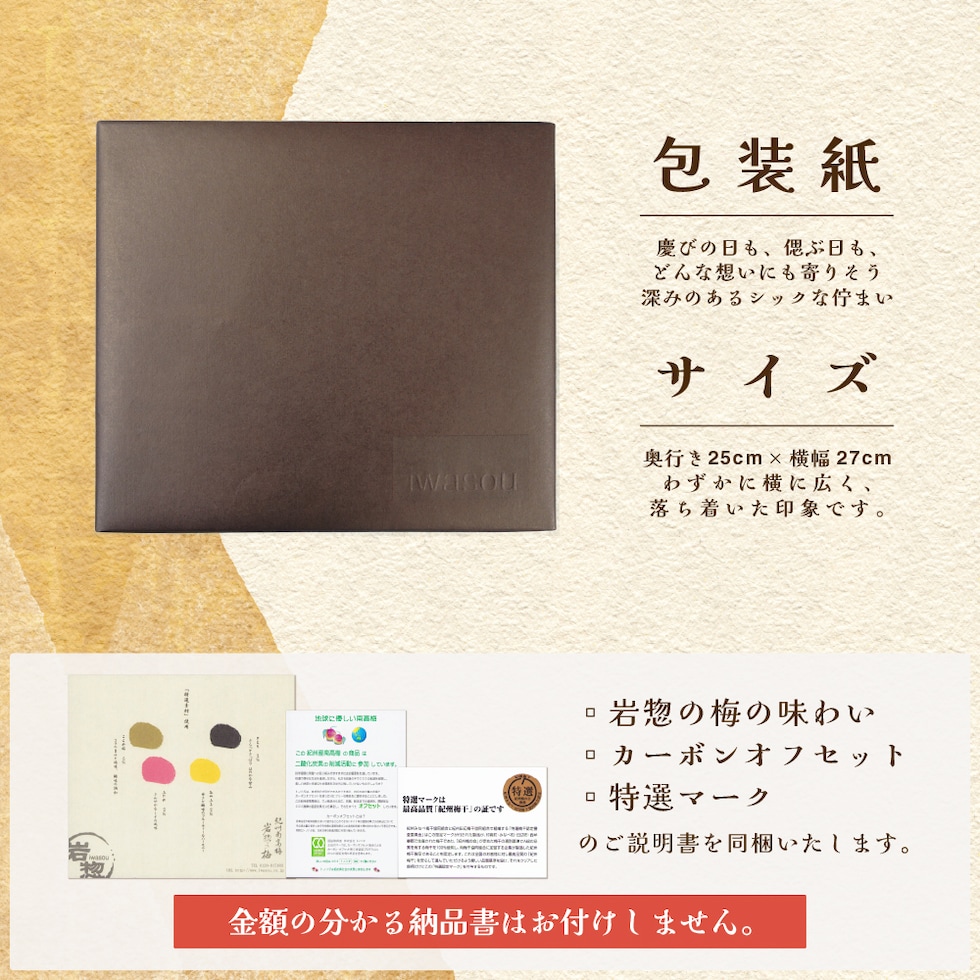 包装紙：慶びの日も、偲ぶ日も、どんな想いにも寄りそう深みのあるシックな佇まい。サイズ：奥行25cm×横幅27cm、わずかに横に広く、落ち着いた印象です。金額の分かる納品書はお付けしません。