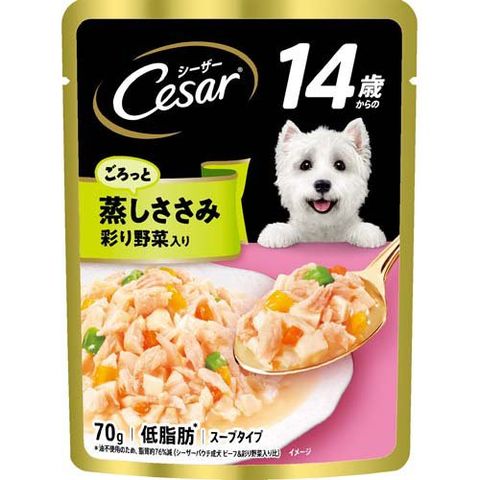 シーザー １４歳からの ごろっと蒸しささみ 彩り野菜入り ウェットフード （７０ｇ＊１６袋入）