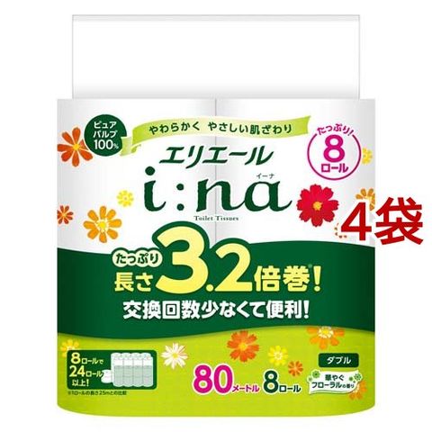エリエール ｉ：ｎａ（イーナ） トイレット ダブル ３．２倍巻 （８ロール入＊４袋セット）