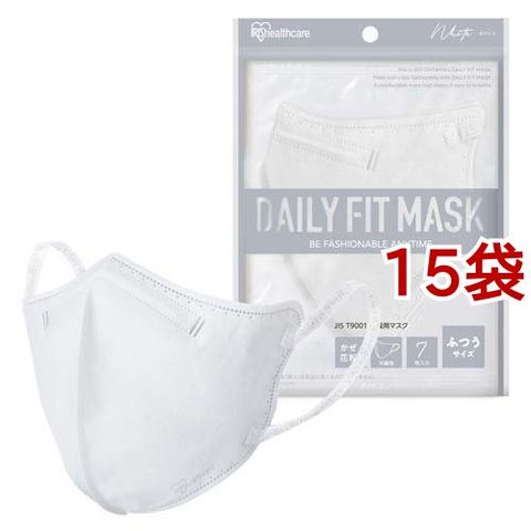 ＤＡＩＬＹ ＦＩＴ ＭＡＳＫ 立体マスク ふつう ホワイト （７枚入＊１５袋セット）