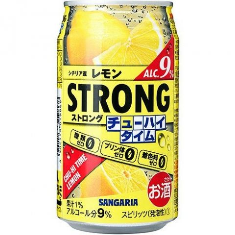 【ケース品】サンガリア ストロングチューハイタイム ゼロ レモン 340ml 9度 24本入り
