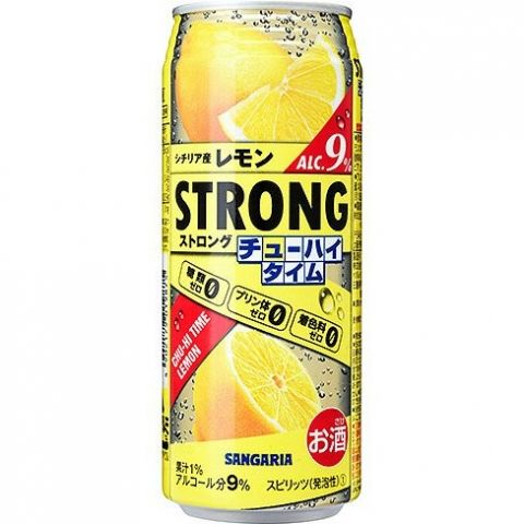 【ケース品】サンガリア ストロングチューハイタイム ゼロ レモン 490ml 9度 24本入り