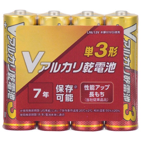 オーム アルカリ乾電池単3形 4本パック OHM　Vアルカリ乾電池 LR6VN4S 【返品種別A】