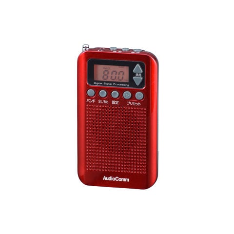 オーム ワイドFM/AMポケットラジオ(レッド) AudioComm OHM RAD-P350N-R 【返品種別A】