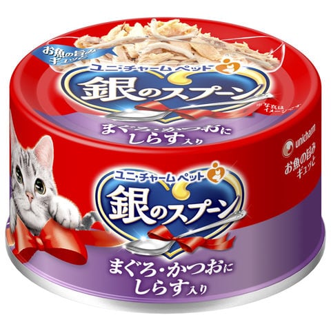 銀のスプーン　缶　まぐろ・かつおにしらす入り　７０ｇ　猫　キャットフード　ウェットフード 関東当日便