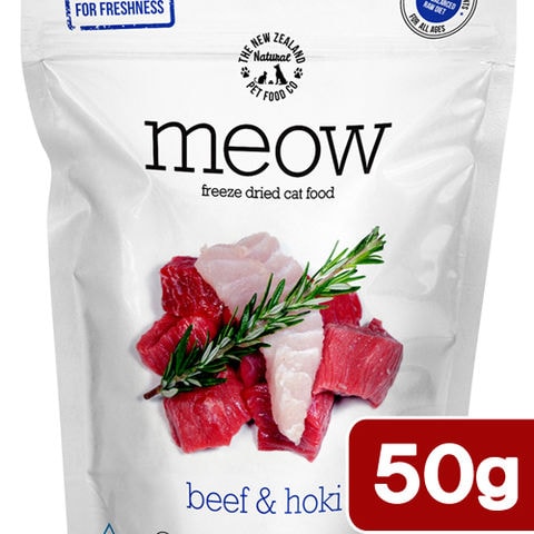 キャットフード　ＭＥＯＷ　ビーフ＆ホキ　５０ｇ 関東当日便