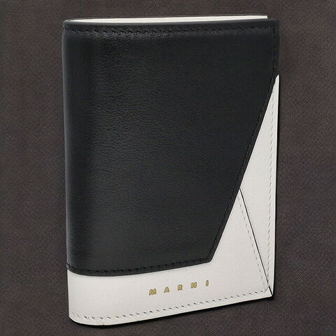 MARNI 二つ折り財布 ブラック ホワイト MARNI 二つ折り財布 ブラック MARNI マルニ 財布 二つ折り財布 レザー