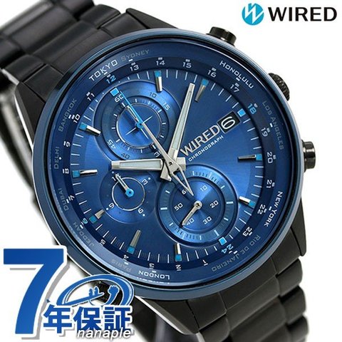 セイコー 腕時計 ワイアード クロノグラフ 青文字盤 AGAW450バンドカラーブラック