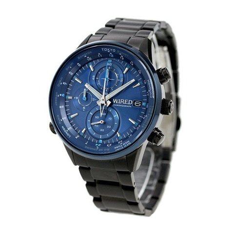 セイコー 腕時計 ワイアード クロノグラフ 青文字盤 AGAW450バンドカラーブラック