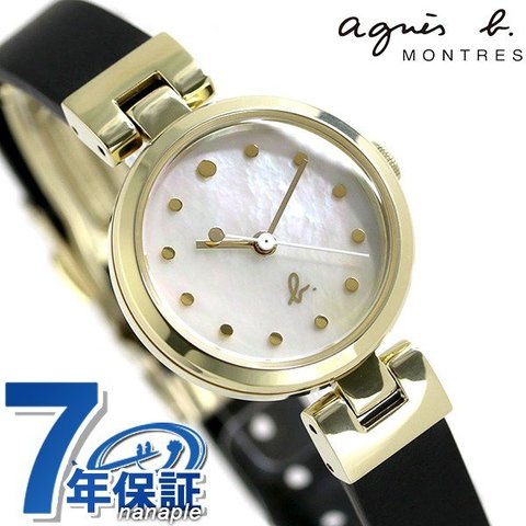 アニエスベー レディース 腕時計 シンプル 3針 FCSK924 agnes b. ホワイトシェル×ブラック 革ベルト