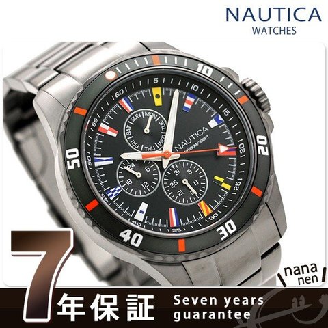 ノーティカ NAUTICA メンズ 腕時計 100ｍ防水 カレンダー 旗 46mm NAPFRB019 フリーボード ブラック×ガンメタル