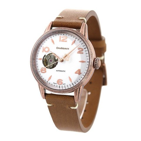 dショッピング |オロビアンコ エヴォルツィオーネ 38mm オープンハート 自動巻き メンズ レディース 日本製 腕時計 OR0076-AN9  Orobianco ホワイト×ブラウン | カテゴリ：の販売できる商品 | 腕時計のななぷれ (028OR0076-AN9)|ドコモの通販サイト
