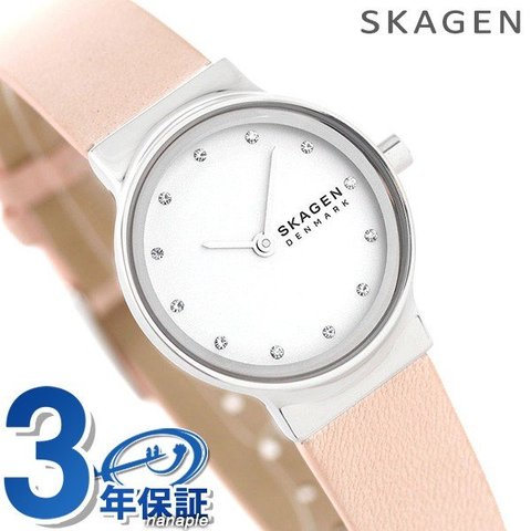 スカーゲン 時計 レディース フレヤ 26mm SKW2770 SKAGEN 腕時計 ホワイト×ピンク 革ベルト