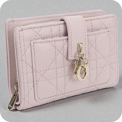 Dior ピンク キルティング 二つ折り財布 ディオール Dior Dior 二つ折り財布 S0178ONMJ レザー カナージュ ミニ
