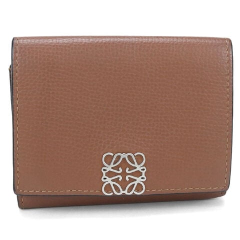 LOEWE ロエベ がま口 三つ折り財布 スエード×レザー アナグラム ブラウン dショッピング |中古 ロエベ 三つ折り財布 レディース ブランド LOEWE